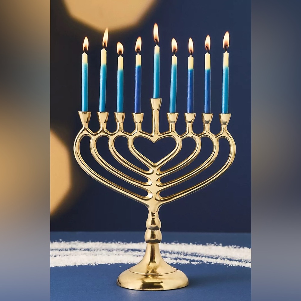 New Anthropologie Home Decor Holiday Seasonal Gold Heart Hanukkah Menorah